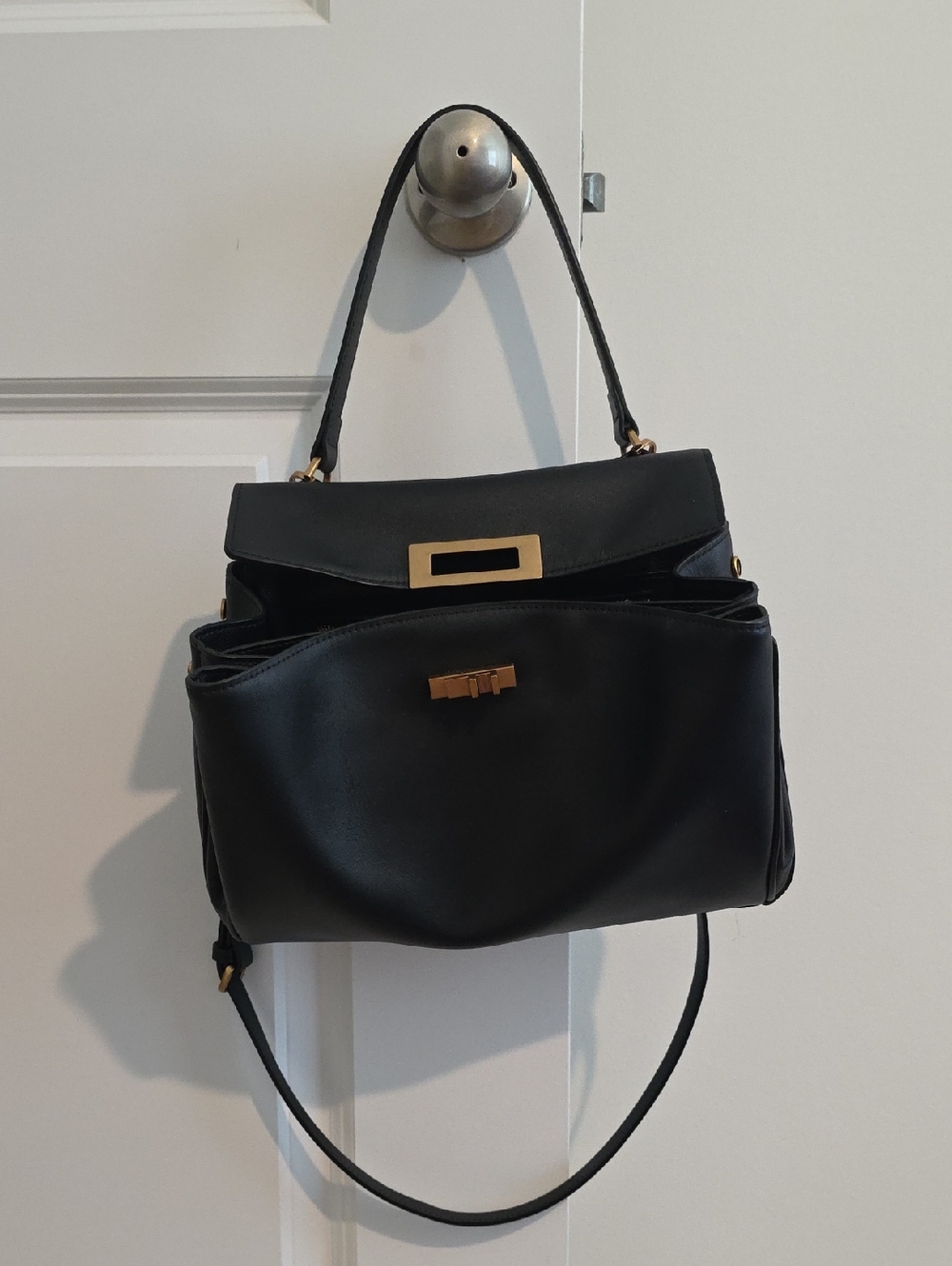 Black Leather Top Handle Satchel